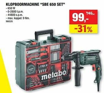 Hubo Metabo klopboormachine sbe 650 set aanbieding