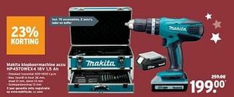 GAMMA Makita klopboormachine accu hp457dwex4 18v 1,5 ah aanbieding