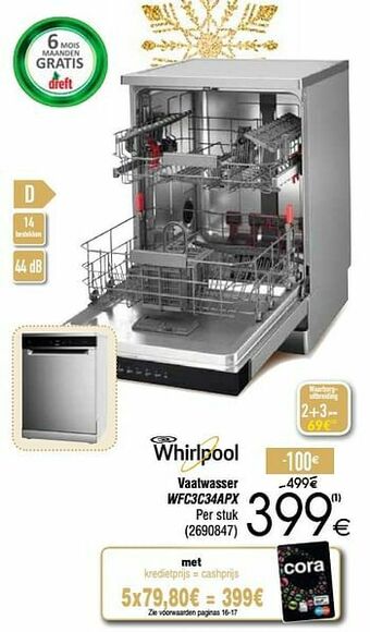 Cora Whirlpool vaatwasser wfc3c34apx aanbieding
