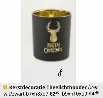 Kerstdecoratie theelichthouder deer wit-zwart