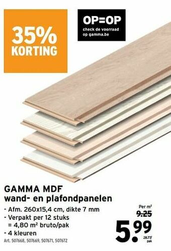 GAMMA Gamma mdf wand- en plafondpanelen aanbieding