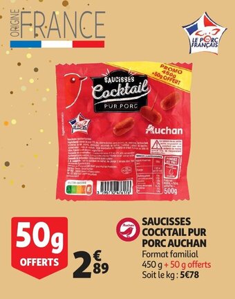 Saucisses Cocktail Pur Porc Auchan