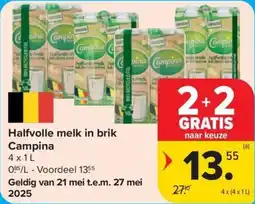 Carrefour Market Halfvolle melk in brik Campina aanbieding