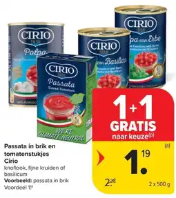Carrefour Market Passata in Brik en Tomatenstukjes Cirio aanbieding