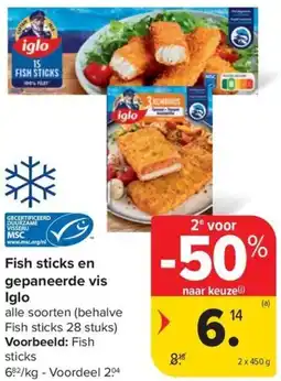 Carrefour Market Fish sticks en gepaneerde vis Iglo aanbieding