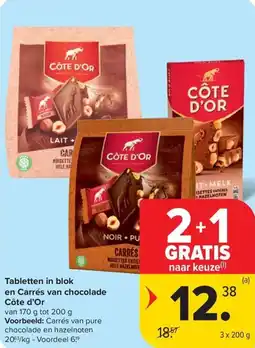 Carrefour Market Tabletten in blok en carrés van chocolade côte d'or aanbieding