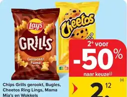 Carrefour Market Chips grills gerookt bugles cheetos ring lings mama mia's en wokkels aanbieding