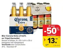Carrefour Market Bier corona extra of 0,0% en tripel karmeliet aanbieding
