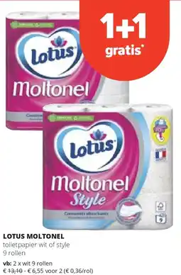 Spar LOTUS MOLTONEL toiletpapier wit of style 9 rollen aanbieding