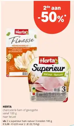 Spar HERTA superieur ham natuur 3 sneden 100 g aanbieding