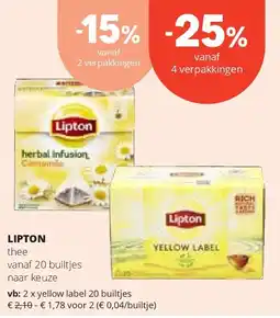 Spar LIPTON yellow label 20 builtjes aanbieding