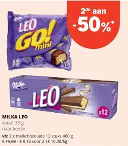 Spar MILKA LEO melkchocolade 12 stuks 400 g aanbieding