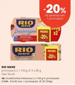 Spar RIO MARE insalatissime messicana 2 x 160 g in promopack aanbieding