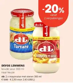 Spar DEVOS LEMMENS mayonaise met eieren 300 ml aanbieding
