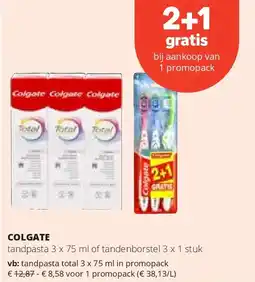 Spar COLGATE tandpasta total 3 x 75 ml in promopack aanbieding