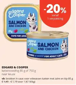 Spar EDGARD & COOPER brokken in saus voor volwassen katten met zalm en kip 85 g aanbieding