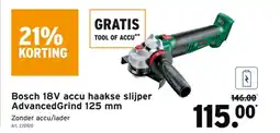GAMMA Bosch 18V accu haakse slijper AdvancedGrind 125 mm aanbieding