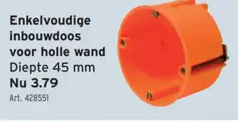GAMMA Enkelvoudige inbouwdoos voor holle wand Diepte 45 mm aanbieding