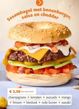 Colruyt Sesambagel met bonenburger, salsa en cheddar aanbieding