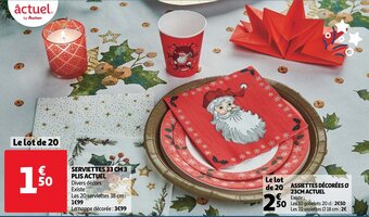 Auchan Serviettes 33 CM 3 Plis Actuel aanbieding