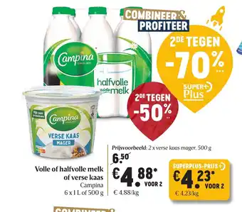 Delhaize Volle of halfvolle melk of verse kaas 500g aanbieding