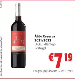 Colruyt Álibi Reserva 2021/2022 D.O.C. Alentejo Portugal aanbieding
