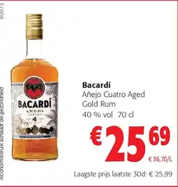 Colruyt Bacardí Añejo Cuatro Aged Gold Rum aanbieding
