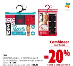 Colruyt DIM Les Pockets boxers Coton Stretch hartjes en kersen 3 stuks aanbieding