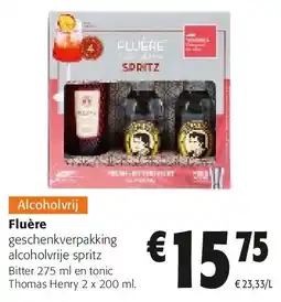 Colruyt Fluère geschenkverpakking alcoholvrije spritz Bitter 275 ml en tonic Thomas Henry 2 x 200 ml aanbieding