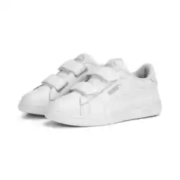 Decathlon Smash 3.0 leren V sneakers voor kinderen PUMA White Cool Light Gray aanbieding