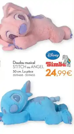 Cora Doudou Musical Stitch ou Angel aanbieding
