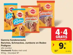 Carrefour Gamma hondensnacks Ranchos, Schmackos, Jumbone en Rodeo Pedigree aanbieding