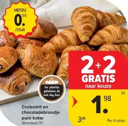 Carrefour Croissant en chocoladebroodje pure boter aanbieding