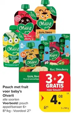 Carrefour Pouch met fruit voor baby’s Olvarit aanbieding