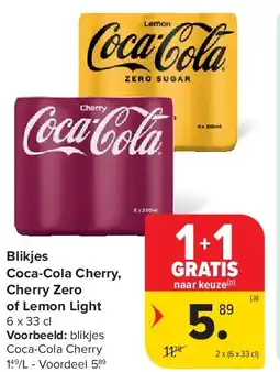 Carrefour Blikjes Coca-Cola Cherry, Cherry Zero of Lemon Light aanbieding