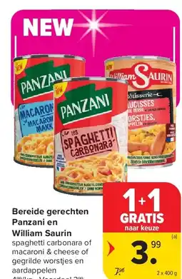 Carrefour Bereide gerechten Panzani en William Saurin aanbieding