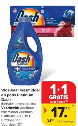 Carrefour Vloeibaar wasmiddel en pods Platinum Dash aanbieding