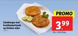 Lidl Zalmburger met kruidenmarinade op Griekse wijze aanbieding