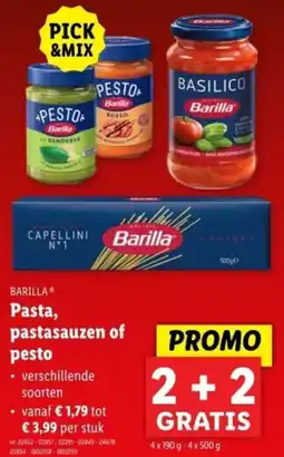 Lidl Barilla Pasta, pastasauzen of pesto aanbieding