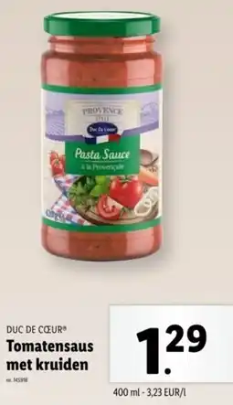 Lidl Duc De Cœur Tomatensaus met Kruiden aanbieding
