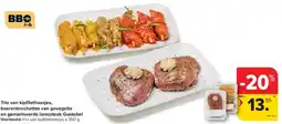 Carrefour Market Trio van kipfilethaasjes, boerenbrochettes van gevogelte en gemarineerde lamssteak Gustobel aanbieding