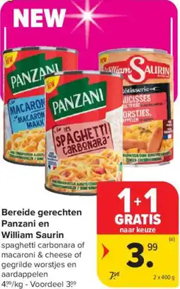 Carrefour Market Bereide gerechten Panzani en William Saurin aanbieding