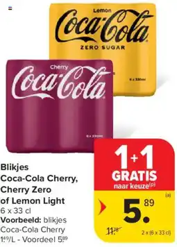 Carrefour Market Blikjes Coca-Cola Cherry, Cherry Zero of Lemon Light aanbieding