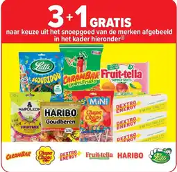 Carrefour naar keuze uit het snoepgoed van de merken afgebeeld in het kader hieronder aanbieding