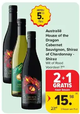 Carrefour Australië House of the Dragon Cabernet Sauvignon, Shiraz of Chardonnay - Shiraz aanbieding