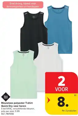 Carrefour Mouwloos polyester T-shirt Quick Dry voor heren aanbieding
