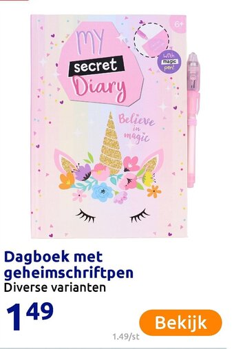 Action Dagboek met geheimschriftpen aanbieding
