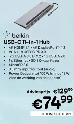 CompuDeals Belkin USB-C 11-in-1 Hub aanbieding