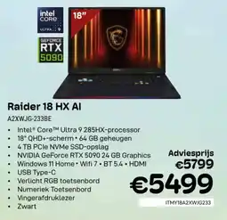 CompuDeals Raider 18 HX AI A2XWJG-233BE aanbieding
