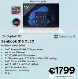 CompuDeals Zenbook S16 OLED UM5606WA-RK086W-BE aanbieding